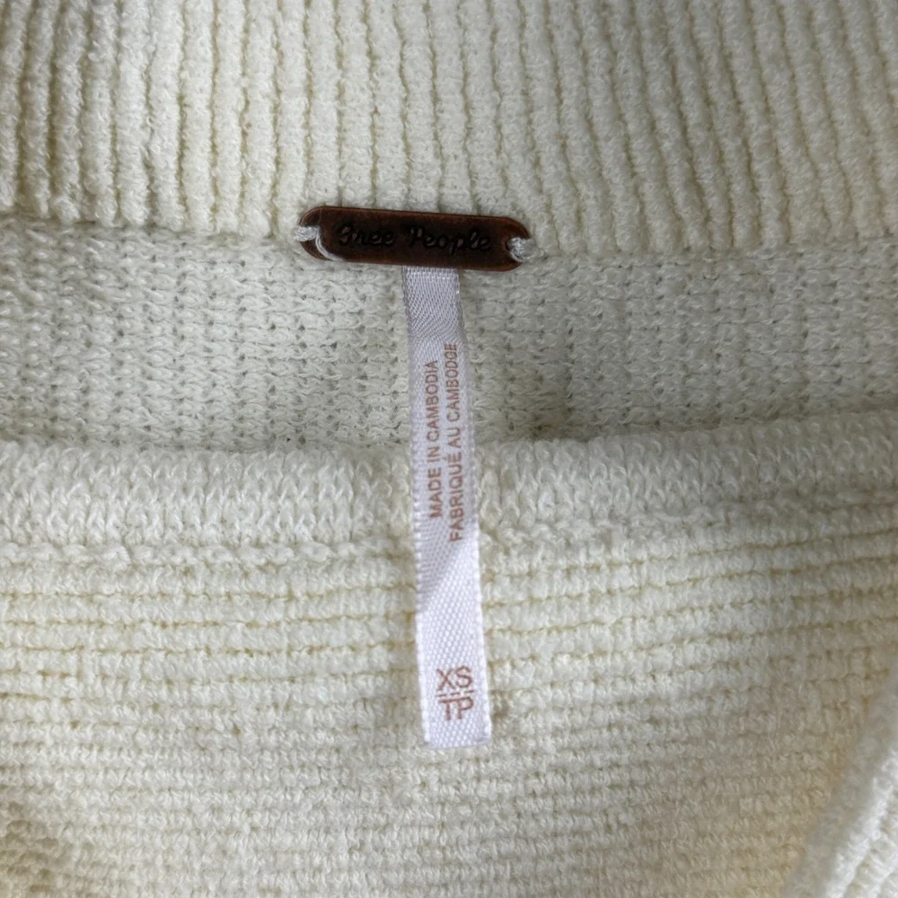 Free People Ottoman Slouchy Tunic Sweater‎ XS Ivory Ribbed Mock Neck Pullover